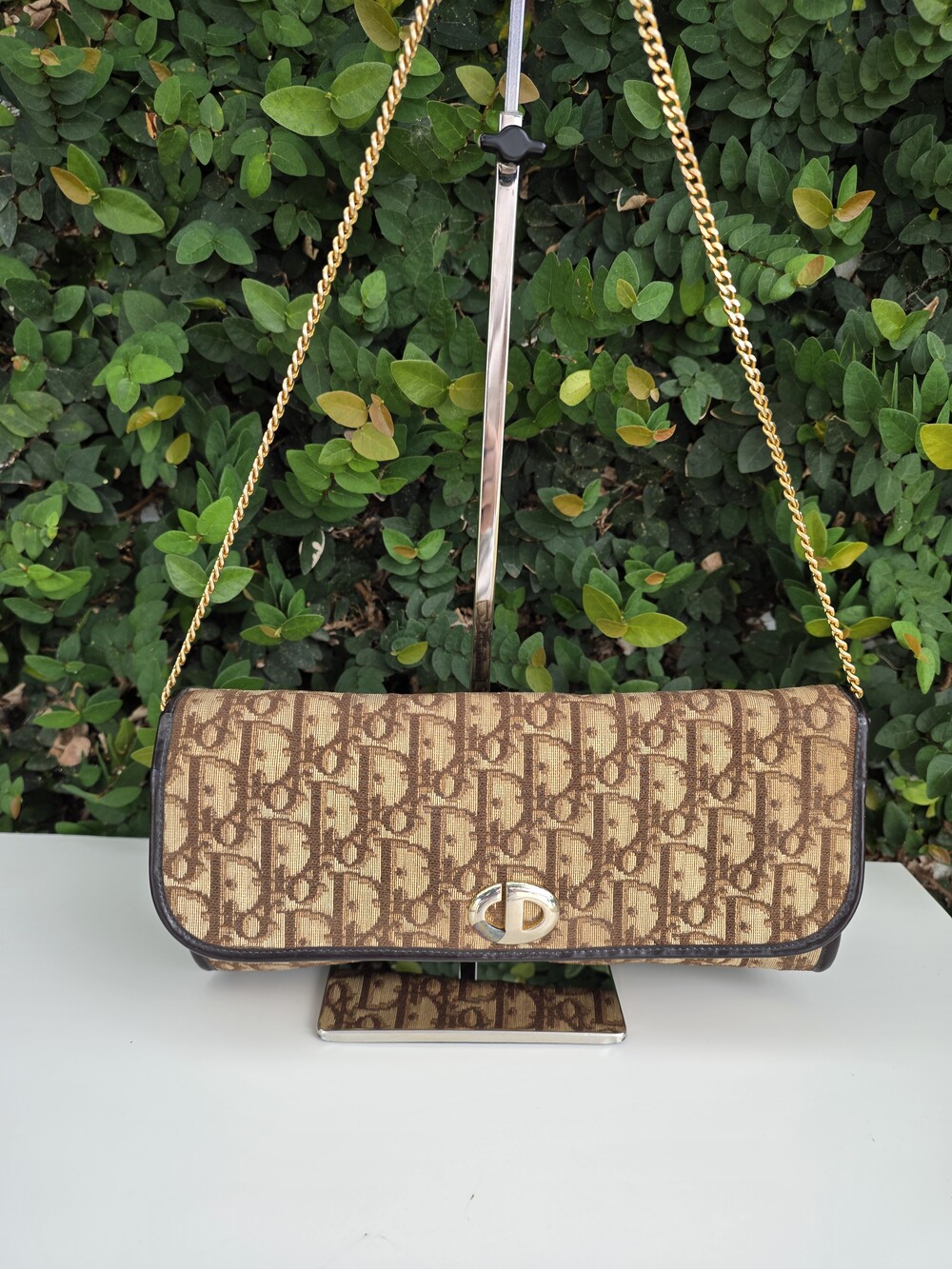 Vintage Christian Dior Trotter Canvas Chain Shoulder Bag featuring the signatur